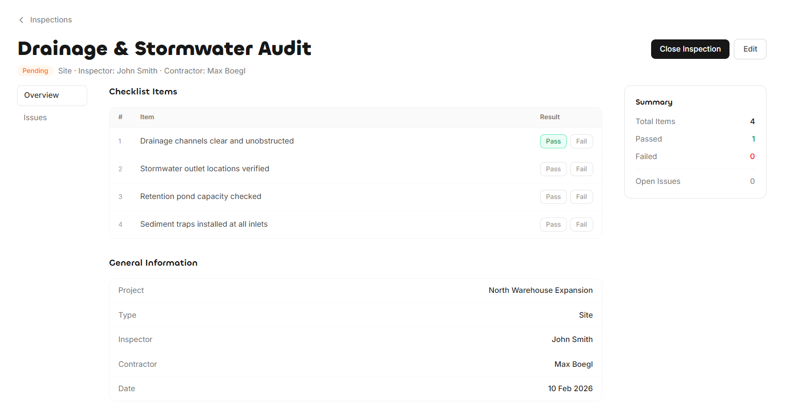 Checklist page - pending